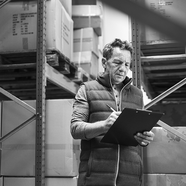 Portrait of a senior male warehouse worker or a supervisor.